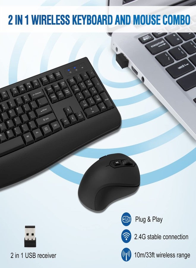 QUASIO Wireless Keyboard and Mouse Combo, Full-Sized 2.4GHz Wireless Keyboard with Comfortable Palm Rest and Optical Wireless Mouse for Windows, Mac OS PC/Desktops/Computer/Laptops (Black) - Image 2
